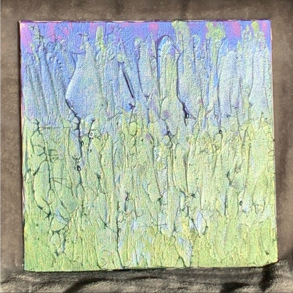 “Lavender I” 8x8 canvas board with purple, blue and green iridescent acrylics - Picture 3 of 5